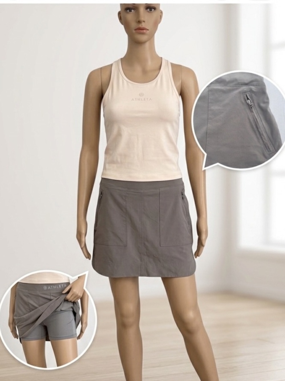 Athleta Soho Gray Skort With Pockets Size 8
